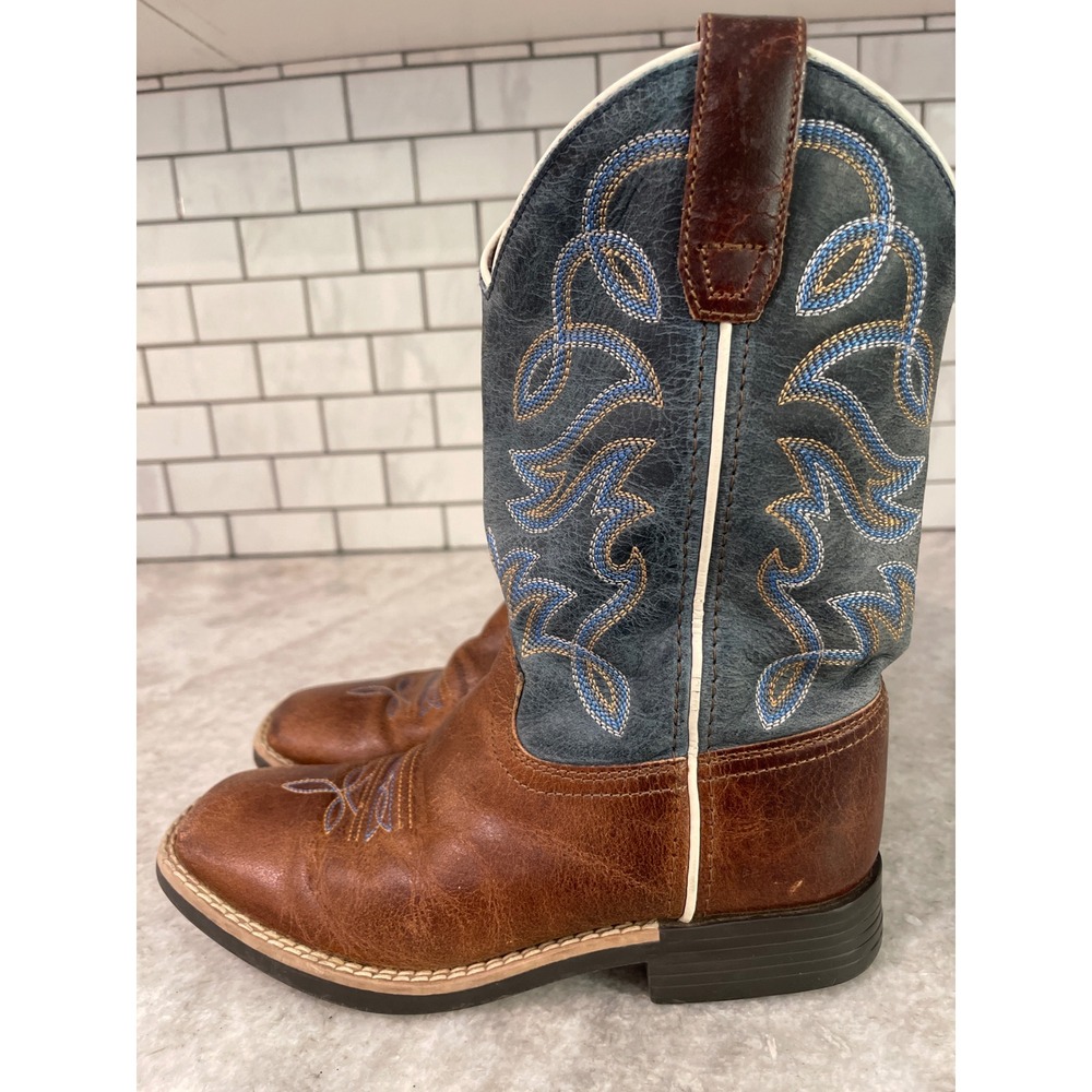Cowboy Legend Boots Kids Size 3 Blue Square Toe Western Stitch 758-30K-CTR